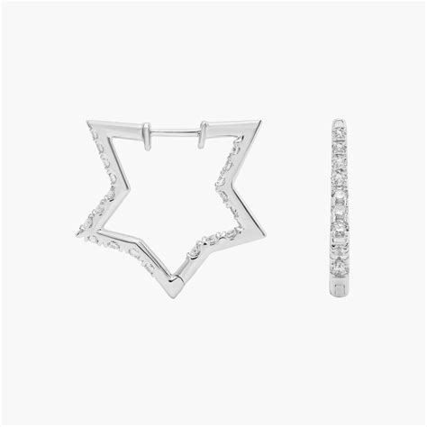 Diamond Star Shape Hoop Earrings in 14k White Gold (1 1/4 ct. tw.)