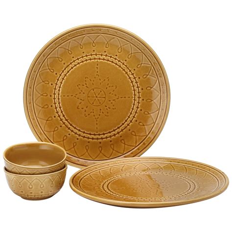 Buy Bodhi House Handcrafted Emboss Stoneware Ceramic Dinner Set ...