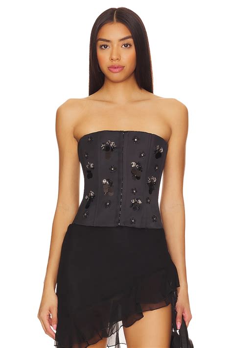 GUIZIO Embellished Satin Corset in Black | REVOLVE