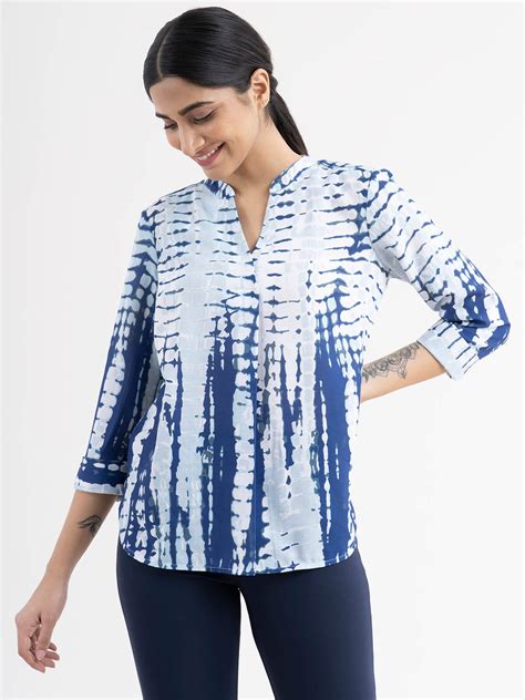 Buy White And Blue Shibori Print Formal Tops Online | FableStreet