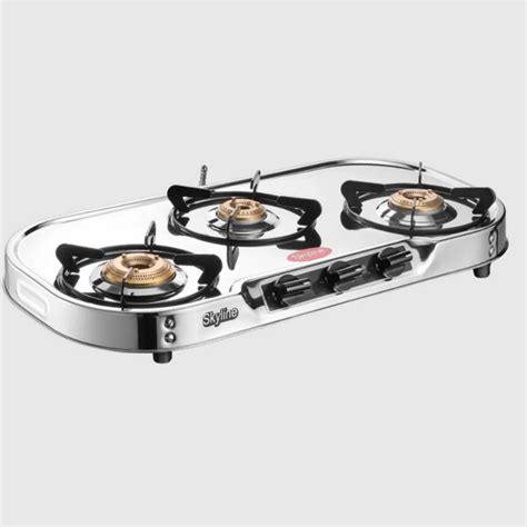 Skyline Stainless Steel 3-Burner LPG Gas Stove with Jumbo Brass Burners ...