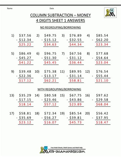 Image result for Basic Math Worksheets Grade 4 Subtraction