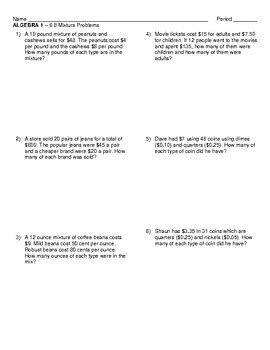 Mixture Problems Algebra 1 的图像结果