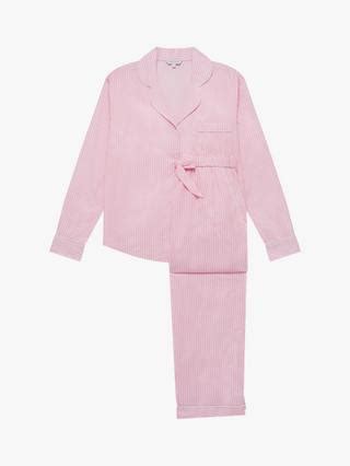 myza Striped Organic Cotton Long Sleeve Pyjama Trouser Set, Pink/White