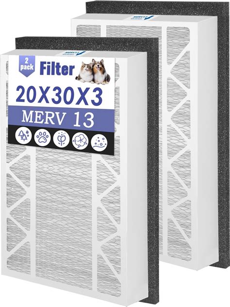 Balanced Comfort 20x30x3 MERV 13 (2-PK); 3" Inch Pleated Air Filters; 6 Month Lifespan; Long ...