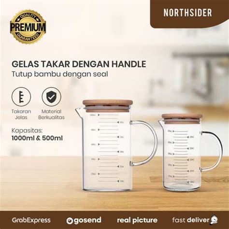 Promo Gelas takar kaca glass measuring jug gelas ukur tutup bambu ...