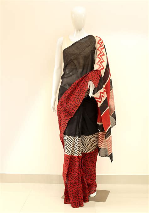 Chanderi Block Printed Saree – Desically Ethnic
