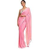 Suta Women's Plain Linen Saree Without Blouse| Linen Pink Saree| Pink ...