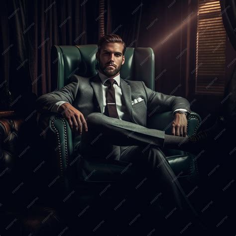 Premium Photo | Portrait of a handsome man in a suit sitting in his ...