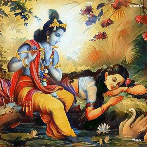Image Of Lord Shri Krishna With Radha At River Side