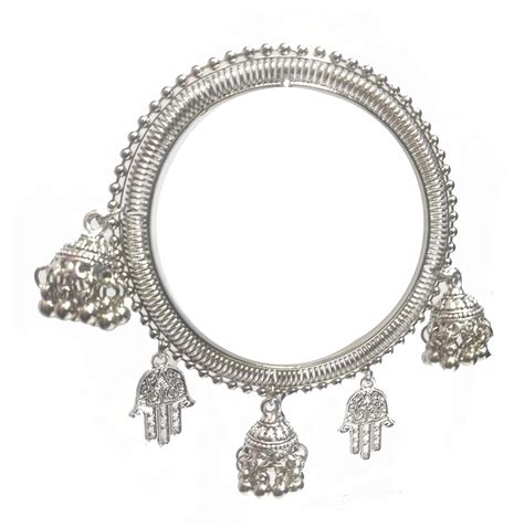 Buy GURJARI Silver Oxidized Bangles with Attached 3 Small Jhumki and ...