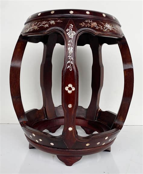 Chinese Mother of Pearl Inlaid Round Wood Drum Side Table For Sale at ...