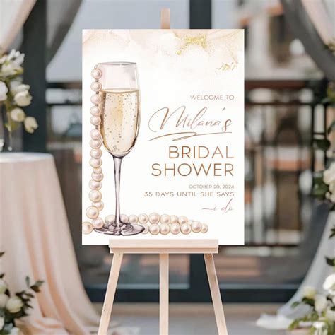 Custom Bridal Shower Welcome Sign, Pearls and Prosecco Bridal Shower Sign, Champagne Pearls ...