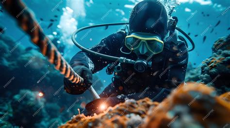 Premium Photo | Underwater Technician Repairing Submarine Cable Amid Vibrant Marine Life