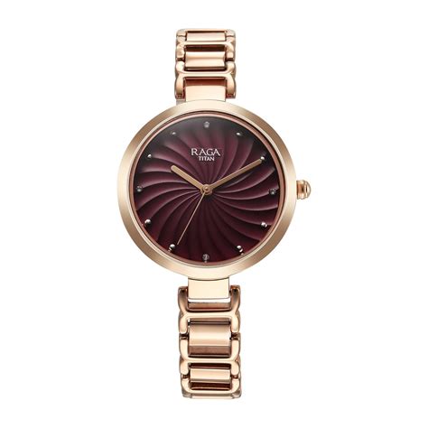 Titan Raga Memoirs Quartz Analog Burgundy Dial with Rose Gold Color ...
