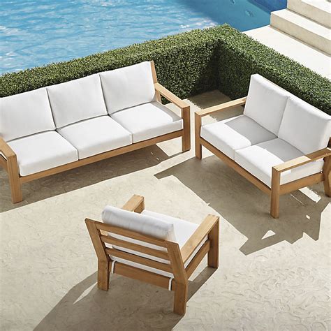 Calhoun 3-pc. Sofa Set in Natural Teak with All-Weather Cushions & Teak ...