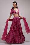 Buy Purple Organza, Silk Sequins V-neck Chrisoula Print Lehenga Set For ...