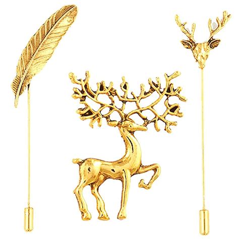 Yellow Chimes Lapel Pin for Men Combo of 3 Pcs Lapel Pin Leaf Feather ...