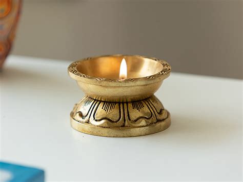 ExclusiveLane 'Elegant Hand Etched' Brass Diya & Dhoop Incense Holder ...