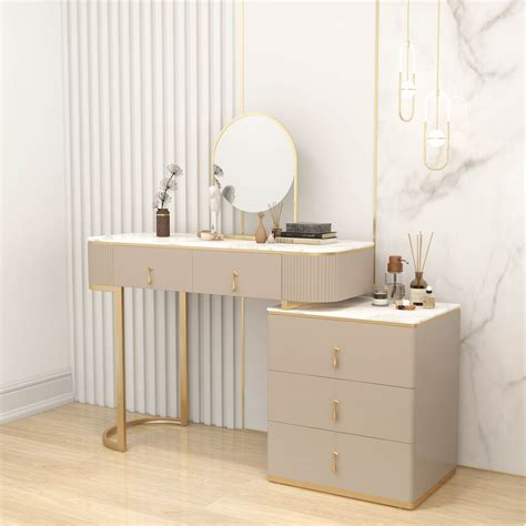 Pewter makeup vanity extendable 5 drawer dressing table with cabinet in ...