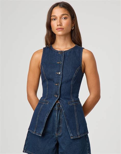 Denim High Neck Longline Vest in Indigo Jones | Glassons AU | Denim top ...