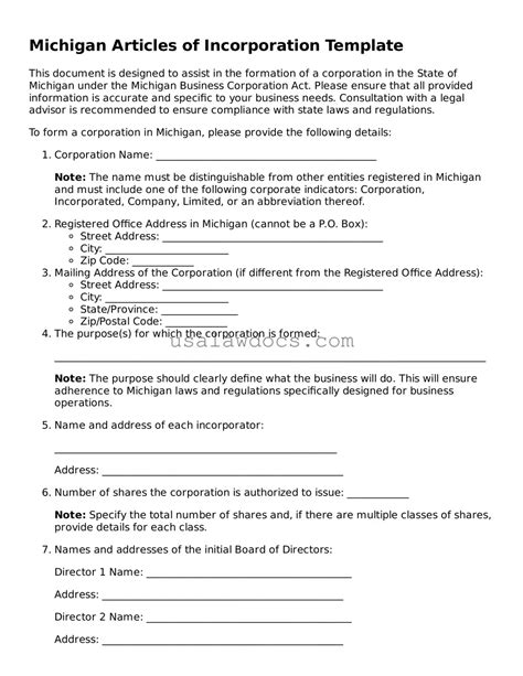 Free Michigan Articles of Incorporation Template ᐈ Simple PDF Form