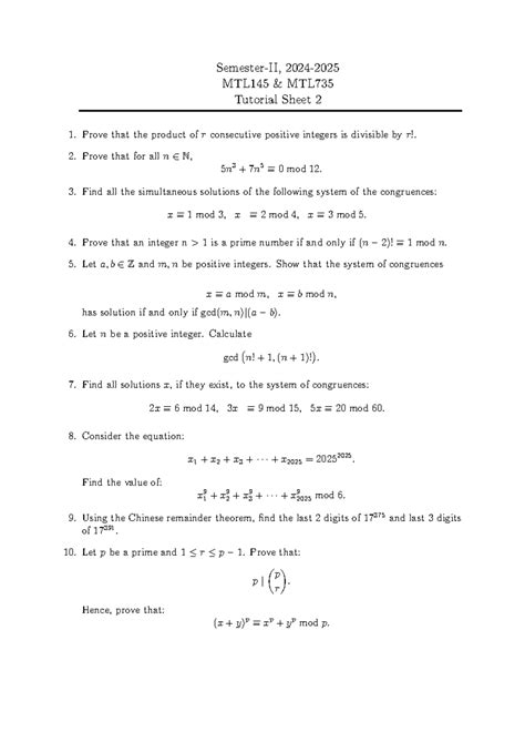 Tutorial 2 - Semester-II, 2024- MTL145 & MTL Tutorial Sheet 2 Prove ...