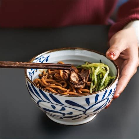 Elegant Blue and White Floral Ramen Bowl | Chic Asian Ceramic Instant ...