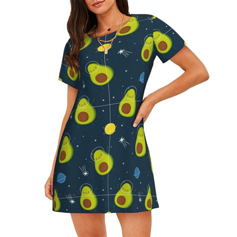 Disketp Avocado in Space for Womens Short Sleeve Sleepshirt Scoopneck ...