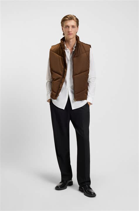 HUGO - Water-repellent gilet in padded satin - Brown