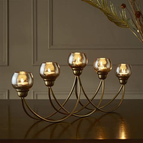 Buy Home Centre Selena Gold Transparent Glass 5 T-Light Holders with ...