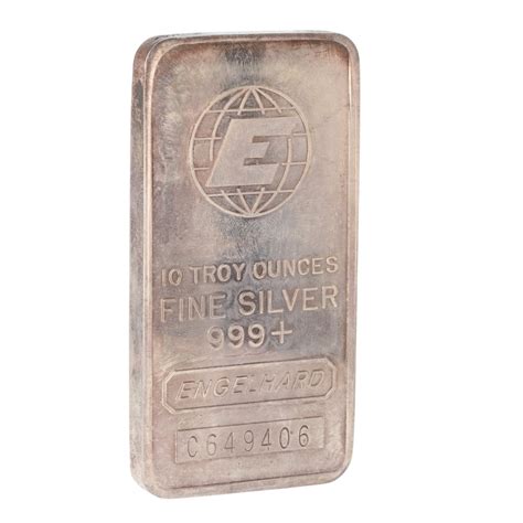 Engelhard 10 Troy Ounces .999+ Fine Silver Bar Bullion with Plastic Sleeve