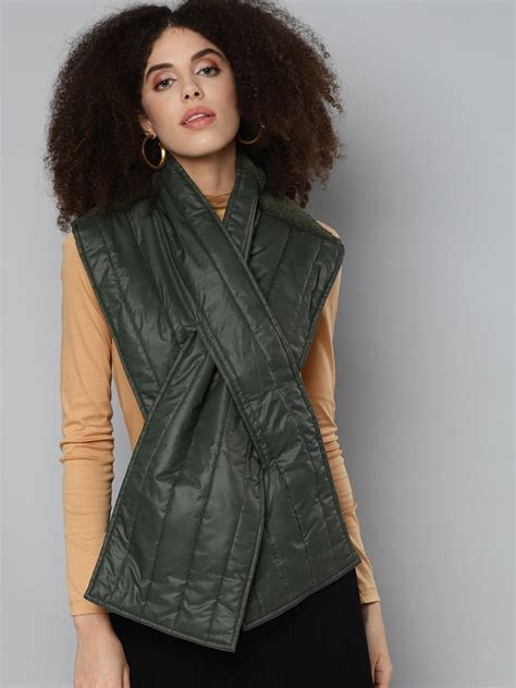 Buy Women Olive Shoulder Fur Puffer Scarf Online at Sassafras