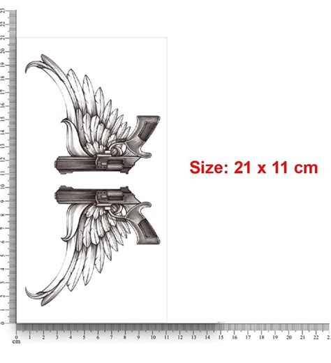 Tattoo Stickers, 2 Guns with Wings Tattoo Pattern For Men, Women, Tatt