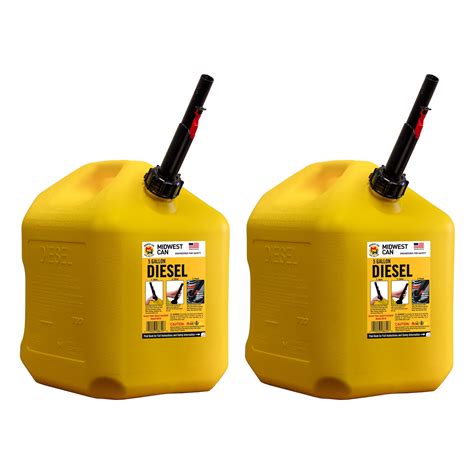 Midwest Can Company 5 Gallon Diesel Fuel Can Container, Yellow (2 Pack ...