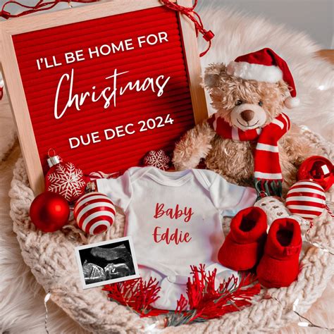 Christmas Pregnancy Announcement I'll Be Home for Christmas Holiday Digital Baby Announcement ...