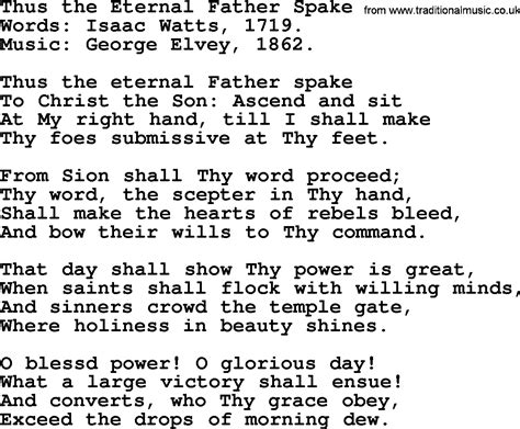 Thus the Eternal Father Spake, by Isaac Watts - Christian lyrics