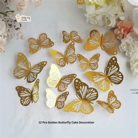 12 Pcs Golden Butterfly Cake Decoration for Cakes & Desserts