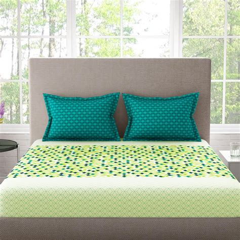 Buy STELLAR HOME Tulip Green Printed Cotton Queen Bedsheet Set - 3Pcs ...