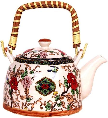 Buy Purpledip Ceramic Kettle 'Jungle Flora': 500 ml Tea Coffee Pot with ...