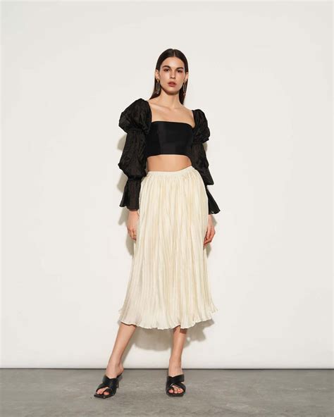 Buy Off White Pleated Midi Skirt For Women| The RealB