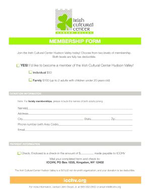 NY Irish Cultural Center Hudson Valley Membership Form 2014-2026 - Fill ...