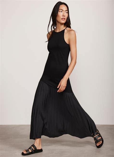 Black Pleated Jersey Maxi Dress – Mint Velvet