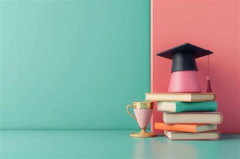 A stack of books and a trophy on a green background generative ai image ...