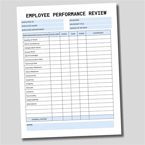 Employee Performance Review Template: Printable HR Evaluation (PDF) - Etsy