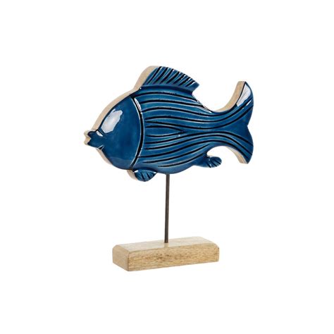 Figura Decorativa Home ESPRIT Azul Natural Pez Mediterráneo 23 x 5 x 25 ...