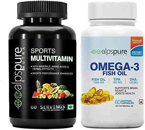 Alpspure Nutra Combo Sports Multivitamin 60 Tablets & Omega 3 Fish Oil ...