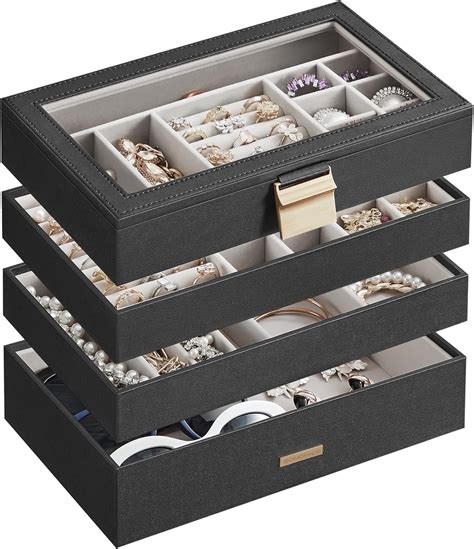 Stackable Jewelry Trays 4-Tier Jewelry Box Drawer Jewelry Organizer ...