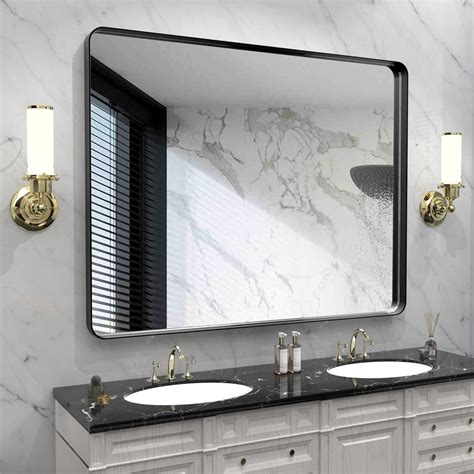 Buy LOAAO 40X32 Inch Black Metal Framed Bathroom Mirror for Wall, Matte ...