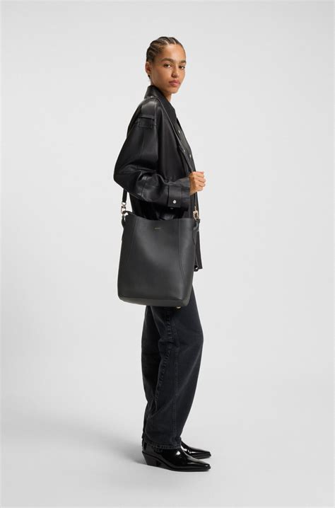 BOSS - Bucket bag in grained leather - Black
